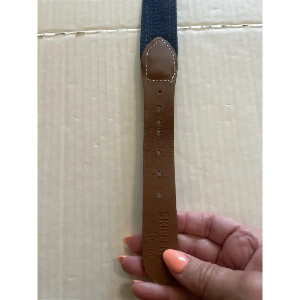 Skippers Canvas Belt Mens Golf Ribbon Leather Trim Brass Buckle Fits Sz 38-41
